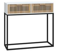 HKTMGDNG Mesa consola blanca 80 x 30 x 75 cm, mesa de pasillo moderna con 2 cajones, mesa auxiliar escandinava de madera y hierro, estrecha mesa de pasillo para salón y pasillo