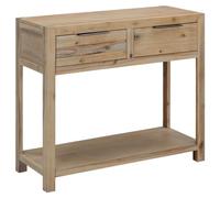 HKTMGDNG Mesa consola de 82 x 33 x 73 cm, madera maciza de acacia, mesa de pasillo rústica con 2 cajones y estante, mesa auxiliar estable de madera para pasillo y salón, estilo rústico
