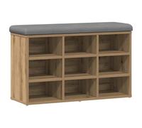 HKTMGDNG Zapatero de madera con aspecto de roble, 82 x 32 x 50 cm | Banco acolchado para pasillo y sala de estar. Ofrece un práctico espacio para zapatos en dos niveles.