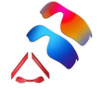HKUCO For Oakley Radarlock Path Red/Blue Polarized Compatible/Replacement Lenses and Red Earsocks Rubber Kit