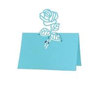 HKVTVCYPYA 50 Uds. De tarjeta de lugar con diseño hueco de flor rosa, decoración de boda, números de mesa, nombre plegable, suministros DIY for fiesta de cumpleaños(Sky blue)