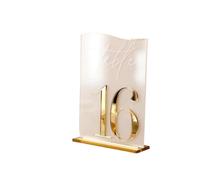 HKVTVCYPYA La tabla de la boda numera el espejo de acrílico blanco del oro 3D con la recepción de la decoración de los soportes(Gold on frosted,No.1-25)