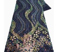 HKVTVCYPYA Tela de encaje con cuentas y lentejuelas de 2,5 yardas for novias nigerianas, bordado de tul francés, costura(LY3234-10-2.5Yards)