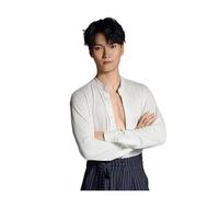 HKYBCF Baile Latino Latin Dance Shirts for Men Long Sleeved Practice Clothes Chacha Rumba Tango Male Performance Wear para Hombres(White,S)