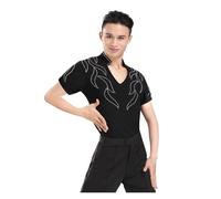 HKYBCF Baile Latino Long-sleeved Short-sleeved Latin Dance Garment Waltz Ballroom Performance man Shirts Top para Hombres(Black 2,M)