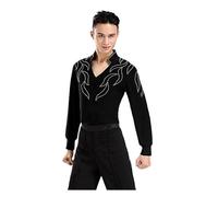 HKYBCF Baile Latino Long-sleeved Short-sleeved Latin Dance Garment Waltz Ballroom Performance man Shirts Top para Hombres(Black 1,XL)