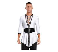 HKYBCF Baile Latino Mens Tango Latin Dance Top Long Sleeve Swallowtail Shirt Tops for Flamenco Ballrooms para Hombres(White,M)