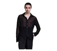 HKYBCF Baile Latino Mesh Ballroom Dance Top Men Latin Shirt Adults Samba Chacha Modern Dancing Tops Training Wear para Hombres(M)