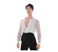 HKYBCF Baile Latino Mesh Long Sleeved Shirts Latin Dance Tops For Men Adult Ballroom Chacha Rumba Tango Practice Wear para Hombres(White,M)
