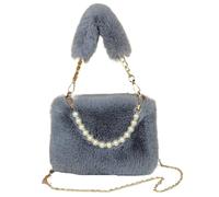 HKYBCF Bolsa esponjosa Fluffy Crossbody Bag Winter For Women Square Shoulder With Chain Strap Pearl Handle Small Purse(Color 01)