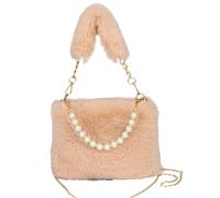 HKYBCF Bolsa esponjosa Fluffy Crossbody Bag Winter For Women Square Shoulder With Chain Strap Pearl Handle Small Purse(Khaki)