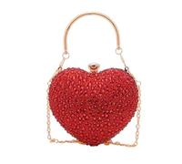 HKYBCF Bolsos de pedrería Bolso de mano con forma corazón diamantes y cristales, ideal for bodas, fiestas, noche, bolsos hombro asa imitación(Red)
