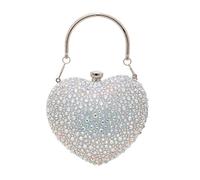 HKYBCF Bolsos de pedrería Bolso de mano con forma corazón diamantes y cristales, ideal for bodas, fiestas, noche, bolsos hombro asa imitación(Silver)