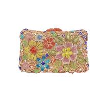 HKYBCF Bolsos de pedrería Bolso de noche, bolso Minaudière, mano con cristales, metal diamantes marca, for bodas y fiestas(Brown)