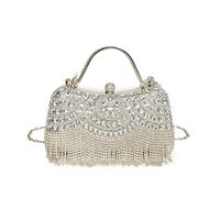 HKYBCF Bolsos de pedrería Bolsos de noche con borlas y diamantes imitación for fiestas bodas, bolsos mano diseñador(Silver)