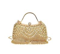 HKYBCF Bolsos de pedrería Bolsos de noche con borlas y diamantes imitación for fiestas bodas, bolsos mano diseñador(Gold)