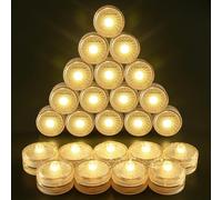 HL 24 Pcs Velas LED Sumergibles, Luz de Té Velas LED Impermeables IP68 con Baterías para Día de San Valentín, Halloween, Navidad, Decoración de Cumpleaños, Boda, Piscina y Bar - Blanco Cálido