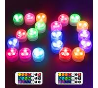 HL Luces LED sumergibles con control remoto, paquete de 20 mini velas RGB, impermeables, pequeñas luces LED para jarrón, pecera, jacuzzi, fiesta, Halloween, decoración de boda