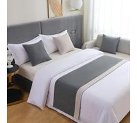 HLASMSPE Camino de cama de algodón y lino, cubrecama decorativo, bufanda de cama, funda de cama moderna, protección para hotel, boda, gris y blanco, camino de cama de 50 x 210 cm para cama de 1,5 m