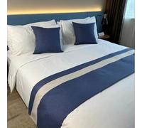 HLASMSPE Camino de cama de algodón y lino, cubrecama decorativo, bufanda de cama, funda de cama moderna, protección para hotel, boda, azul, 50 x 160 cm, camino de cama para cama de 1 m