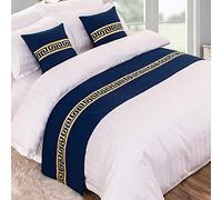 HLASMSPE Camino de cama de lino para pies de cama, bufanda, protección para dormitorio, colchas de hotel, toalla de cama, azul, 50 x 210 cm para cama de 1,5 m