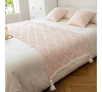 HLASMSPE Camino de cama de punto con borlas, bufanda, mantas suaves, colcha de moda, decoración de ropa de cama, toalla de protección para boda, hotel, dormitorio, rosa, 130 x 200 cm camino de cama