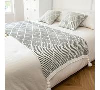 HLASMSPE Camino de cama de punto con borlas, bufanda, mantas suaves, colcha de moda, decoración de ropa de cama, toalla de protección para boda, hotel, dormitorio, gris, 130 x 150 cm camino de cama