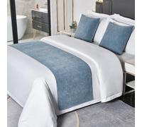 HLASMSPE Caminos de cama de hotel, color sólido, bufandas de cama moderna, decoración de colcha, mantas protectoras, color azul claro, 50 x 160 cm, camino de cama para cama de 1 m