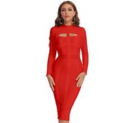 HLBandage Elegante cuello alto manga larga ahueca hacia fuera vestido de vendaje de celebridades - rojo - Large