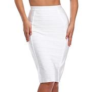 HLBandage Stripe Women's Knee Length High Waist Cocktail Party Bandage Skirt (XS,White)
