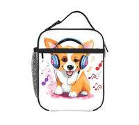 HLBSDM Adorable lonchera con diseño de perro Corgi, bolsa térmica para el almuerzo para hombres y mujeres con asa desmontable.