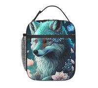 HLBSDM Bolsa de almuerzo aislante portátil y ligera Blue Fox Fantasy Flower Nights, exquisita y fina - Bolso pequeño reutilizable para mujeres y adultos para el trabajo, viajes y picnics.