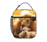 HLBSDM Bolsa de almuerzo con diseño de león y cordero para mujer, reutilizable, linda, tipo lonchera para adultos y hombres, a prueba de fugas, ideal para el trabajo, la oficina, viajes y picnics.