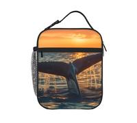 HLBSDM Bolsas térmicas para el almuerzo con estampado de ballenas jorobadas al atardecer, ideales para hombres y mujeres. Incluyen asa desmontable y son perfectas para llevar la comida.