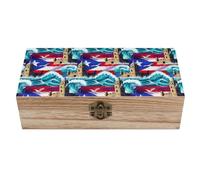 HLBSDM Caja de joyería de madera con cierre frontal, organizador decorativo para guardar recuerdos con diseño de la bandera de Puerto Rico, estuche de recuerdos para bodas y decoración del hogar.