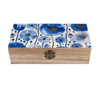 HLBSDM Caja de madera vintage con tinta blanca y azul para guardar joyas, fotos y cartas. Elegante organizador de escritorio para decoración del hogar y la oficina.