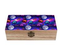 HLBSDM Caja decorativa de madera con tapa abatible, organizador de joyas y recuerdos con diseño de perezoso espacial y luna llena, estuche de cumpleaños para recuerdos y decoración del hogar.