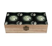 HLBSDM Caja rectangular para guardar recuerdos, organizador decorativo de madera con tapa abatible, diseño de luna llena, murciélago, y corneja, joyero para cumpleaños y decoración del hogar.