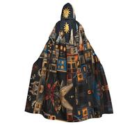 HLBSDM Capa con capucha para adultos con diseño de ventana de ciudad para Halloween, disfraz de bruja y vampiro, capa medieval renacentista para cosplay, baile de máscaras y fiestas temáticas.
