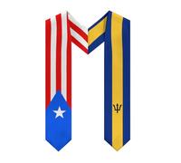 HLBSDM Combinación de banderas de Puerto Rico y Barbados: estolas, chal, faja y cuello en V para la celebración de graduación de estudiantes.