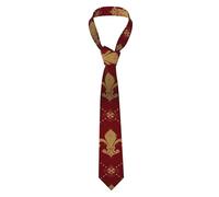 HLBSDM Corbata para hombre, corbatas de boda - Adorno de lirio dorado, letreros de estilo moderno sobre fondo rojo imperio sombreado, corbata decorativa para hombre