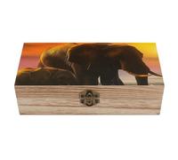 HLBSDM Elefante y cría vadeando al atardecer en un cuerpo de agua, cajas decorativas de madera vintage para guardar recuerdos.