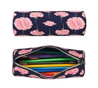 HLBSDM Estuche de Cuero Redondo para lápices, Organizador de bolígrafos Rosa Brillante con claveles, Estuche portátil con Cremallera, Lindos útiles Escolares para niñas y niños, Estudio y Oficina.