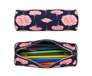 HLBSDM Estuche de Cuero Redondo para lápices, Organizador de bolígrafos Rosa Brillante con claveles, Estuche portátil con Cremallera, Lindos útiles Escolares para niñas y niños, Estudio y Oficina.