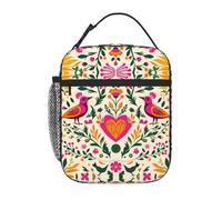 HLBSDM Lonchera floral mexicana para hombres y mujeres, bolsa térmica reutilizable con correa ajustable para el hombro y bolsillos laterales. Ideal para viajes, oficina y camping.