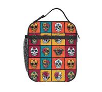HLBSDM Lonchera mexicana con diseño de calavera y flor, bolsa térmica para el almuerzo para hombres y mujeres con asa desmontable.