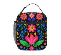 HLBSDM Lonchera mexicana con estampado floral para hombres y mujeres, bolsa térmica reutilizable con correa ajustable para el hombro y bolsillos laterales. Ideal para viajes, oficina y camping.