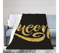 HLBSDM Manta de Viaje Ligera de Franela de 40 x 30 Pulgadas con diseño de caligrafía con Corona Dorada y Purpurina. Fácil de Transportar, Ideal para Acampar y Uso doméstico.