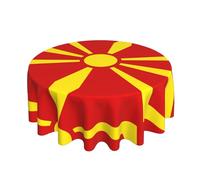 HLBSDM Mantel Redondo Decorativo de 60 Pulgadas con la Bandera de Macedonia para restaurantes. Cubre mesas Festivas y Tiene un diseño artístico.