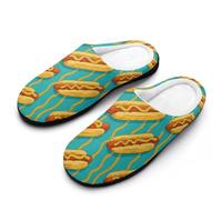 HLBSDM Pantuflas de algodón cálidas para mujer, con suela de goma antideslizante, para otoño e invierno, con diseño de perritos calientes y acuarela Planet